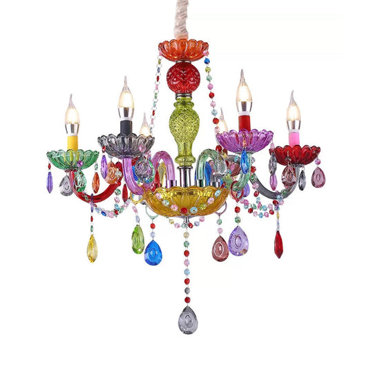 Multi-Colored Glass Chandelier with Teardrop Crystals for Kids Room