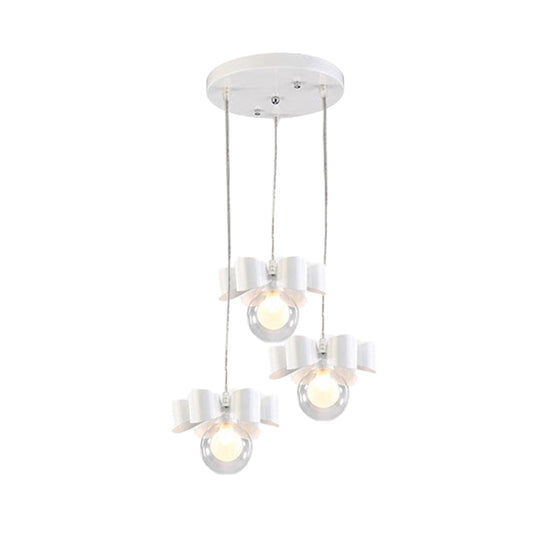 Modern White Glass Bubble Pendant Light With Bow 3 Heads For Dining Table