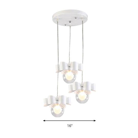 Modern White Glass Bubble Pendant Light With Bow 3 Heads For Dining Table