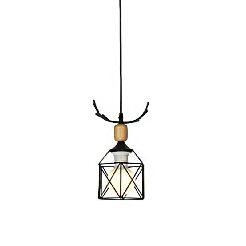 Modern Deer Horn Hanging Light Metal Pendant For Dining Room - 1 Head Black Ceiling Fixture