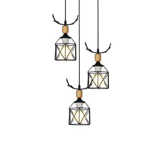 Rustic Black Hanging Light With 3 Bulbs - Modern Metal Ceiling For Restaurants