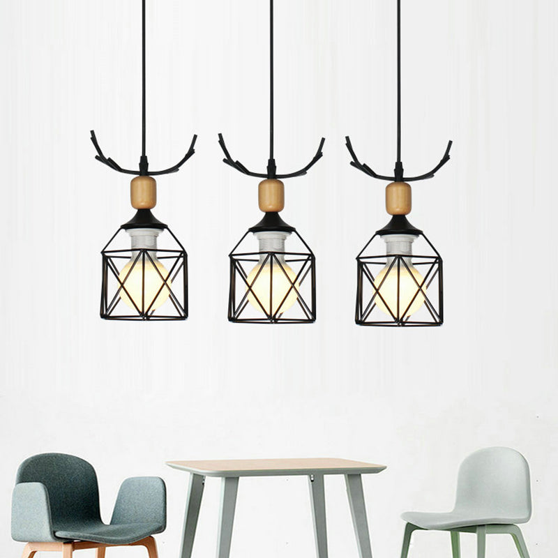 Rustic Black Hanging Light With 3 Bulbs - Modern Metal Ceiling For Restaurants / Linear