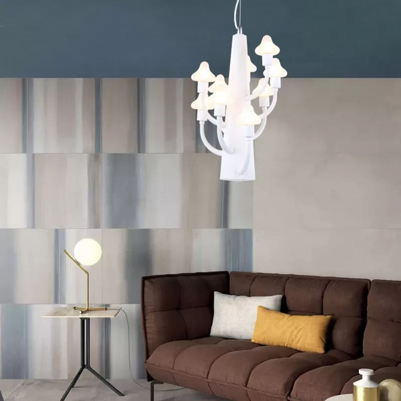 White Branch Pendant Light With Kids Metal Hanging Mushroom For Restaurant Bedroom