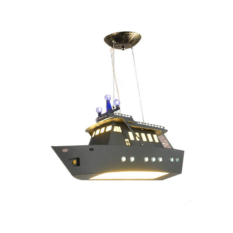 Modern Metal Ship Pendant Lamp For Childs Bedroom - Creative Hanging Light In Gray