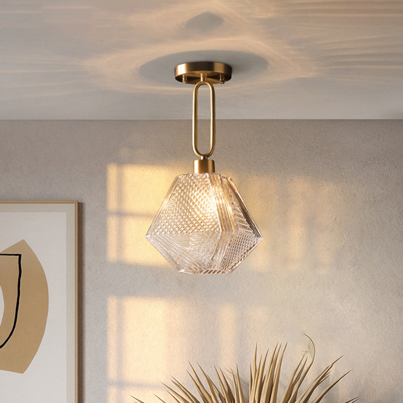 Modern Rhombus Prismatic Glass Pendant Lamp: 1-Head Gold Suspension Ceiling Light For Dining Room