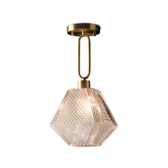 Modern Rhombus Prismatic Glass Pendant Lamp: 1-Head Gold Suspension Ceiling Light For Dining Room