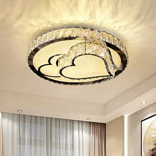 Modern Surface Mounted Led Ceiling Lamp With Clear Embedded Crystals - Loving Heart/Mushroom/Flower