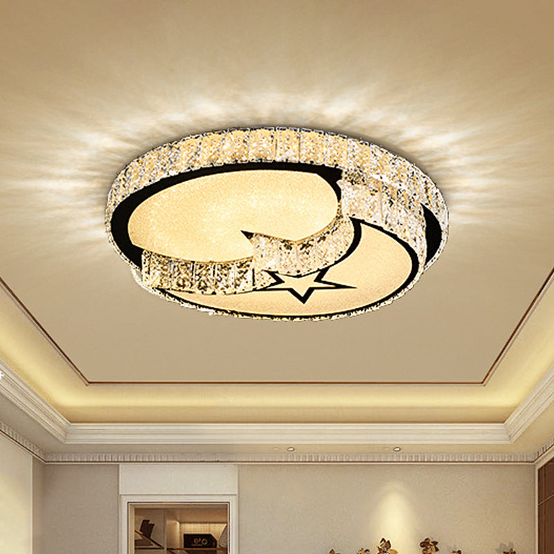 Modern Surface Mounted Led Ceiling Lamp With Clear Embedded Crystals - Loving Heart/Mushroom/Flower