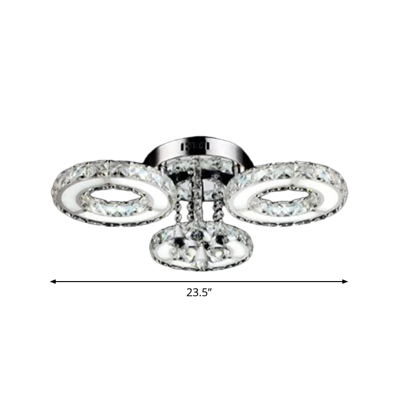 Circular Crystal Flushmount Ceiling Light With Opulent Inlay And Silver Finish - 3/6 Bulbs