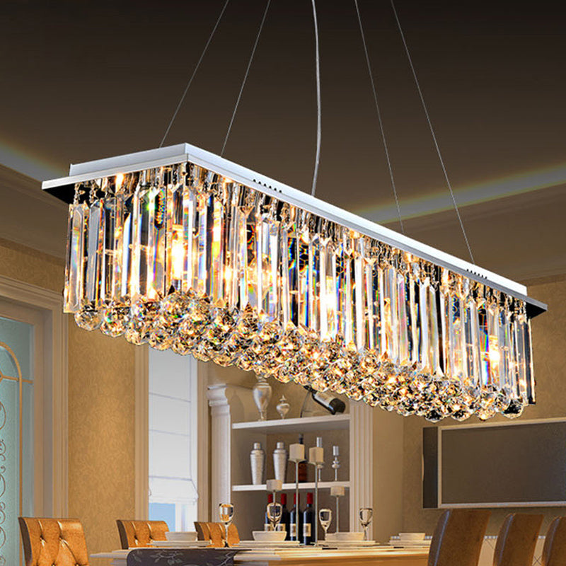 Modern Crystal Pendant Island Lamp With Rectangle Shape 4/5/6 Lights Stainless Steel - Ideal For
