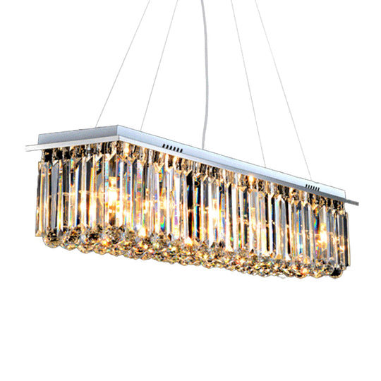 Modern Crystal Pendant Island Lamp With Rectangle Shape 4/5/6 Lights Stainless Steel - Ideal For