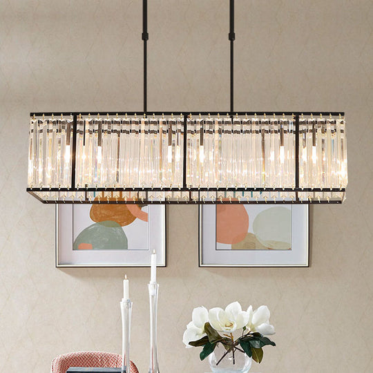 Modern Restaurant Pendant Lamp: 3/4-Bulb Hanging Island Light With Crystal Rectangle Shade In