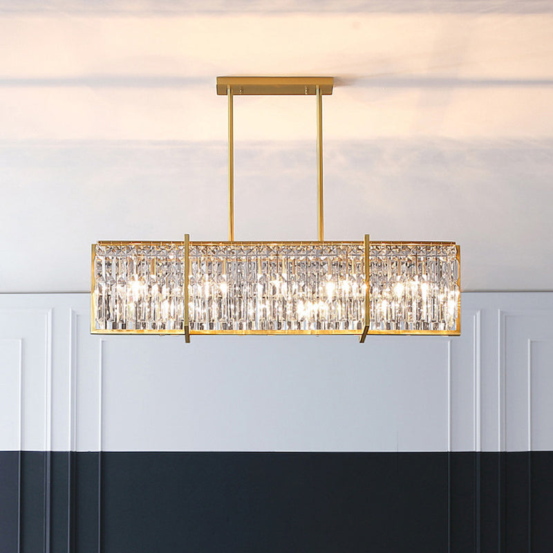 Modern Rectangular Hanging Lamp 5 Bulbs Prismatic Crystal - Gold Island Pendant Light