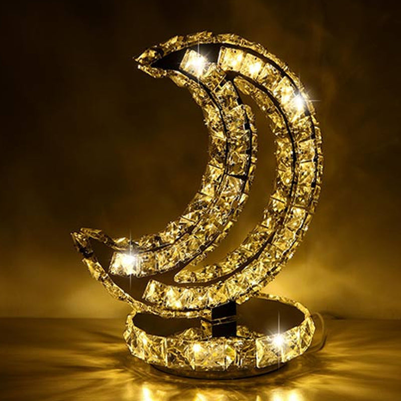Crystal-Encrusted Led Night Lamp In Warm/White Light - Crescent/Circle/Heart Design Romantic And