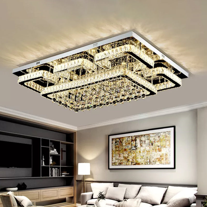 39.5/47 Rectangle Crystal Flush Mount Led Ceiling Light - Modern Living Room Lighting In Stainless