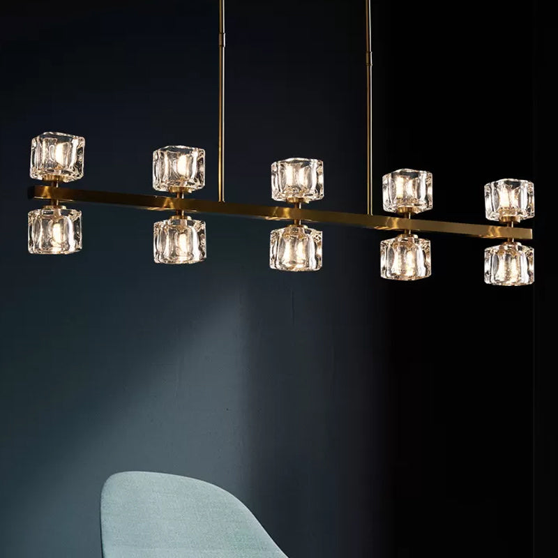 Ice Cube Crystal Pendant Light - Minimalist Gold Dining Room Island Lamp (5/10 Heads) 10 /