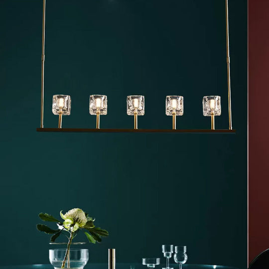 Ice Cube Crystal Pendant Light - Minimalist Gold Dining Room Island Lamp (5/10 Heads) 5 /