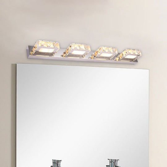 Modern Stainless Steel Crystal Vanity Sconce - 3/4 Light Beveled Design For Round/Square Bathroom