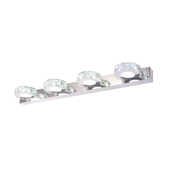 Modern Stainless Steel Crystal Vanity Sconce - 3/4 Light Beveled Design For Round/Square Bathroom