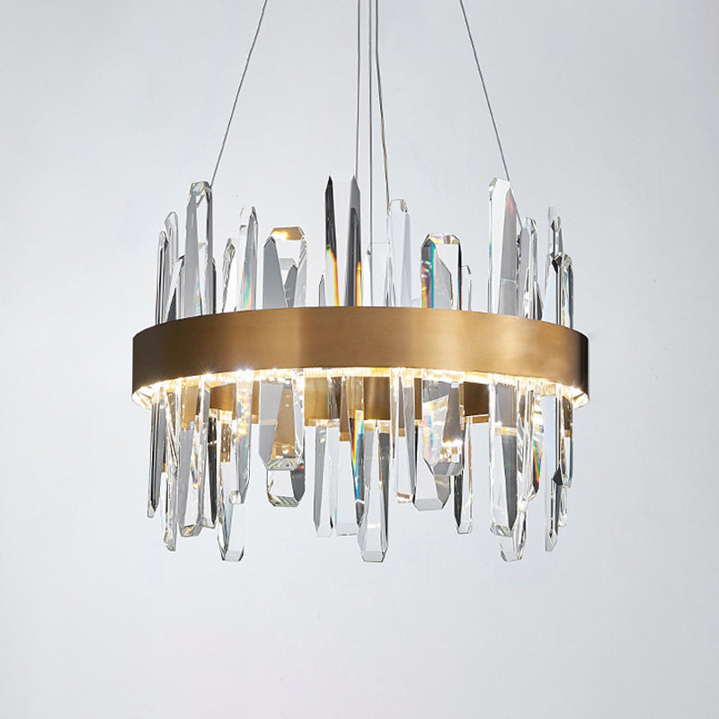 K9 Crystal Led Chandelier Pendant In Gold - Postmodern Circle Hanging Light (Small/Medium/Large)