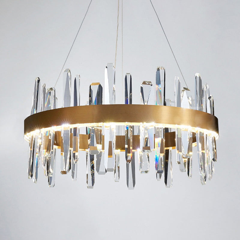 K9 Crystal Led Chandelier Pendant In Gold - Postmodern Circle Hanging Light (Small/Medium/Large)