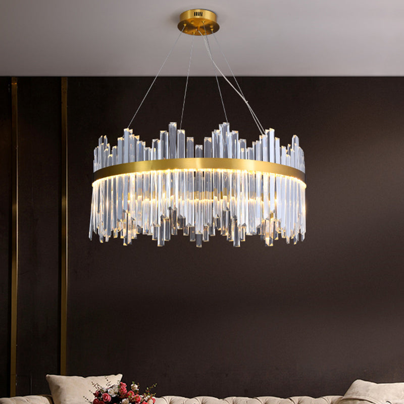 Glamorous Wavy-Trim Led Chandelier In Modern Gold With Crystal Prism Accent Multiple Sizes Available