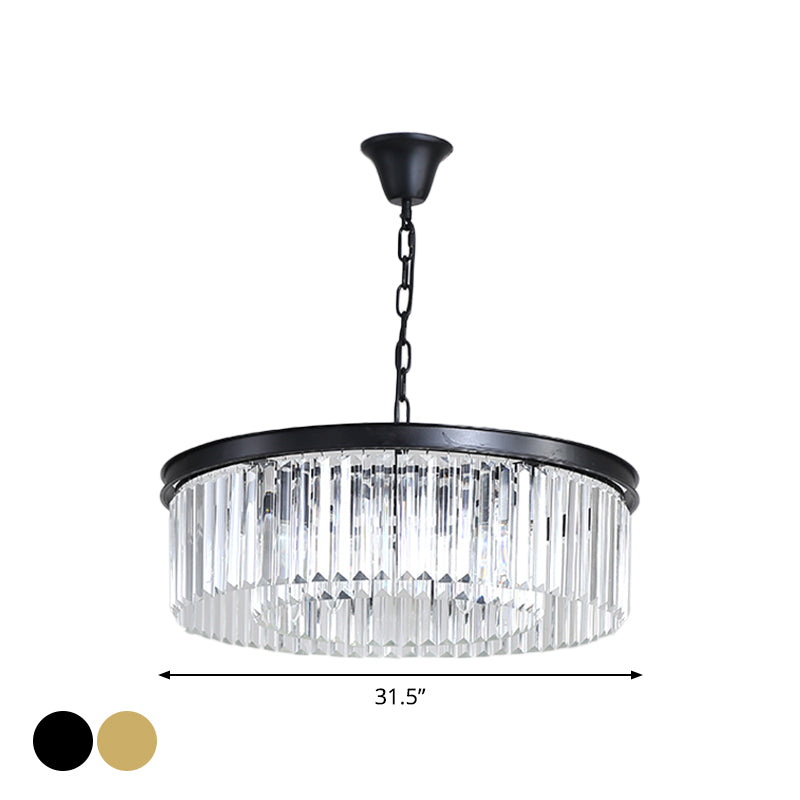 Minimalist Crystal Pendant Light Fixture - Black/Gold Round Design (4/12/16 Bulbs) For Restaurant