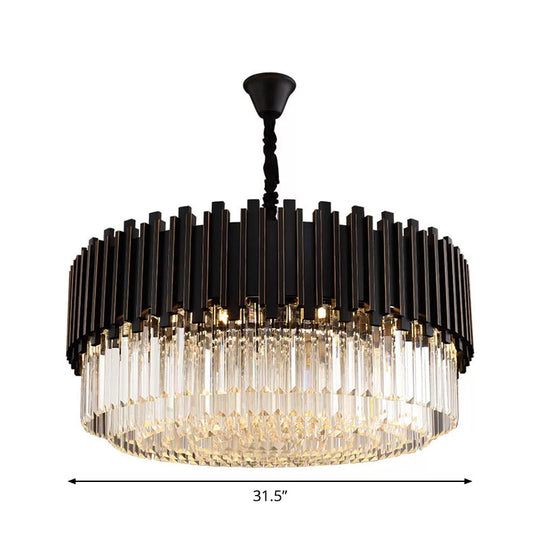 Modern Black Crystal Drum Chandelier - 8/12/16-Bulb Bedroom Pendant Lamp (Small/Medium/Large)