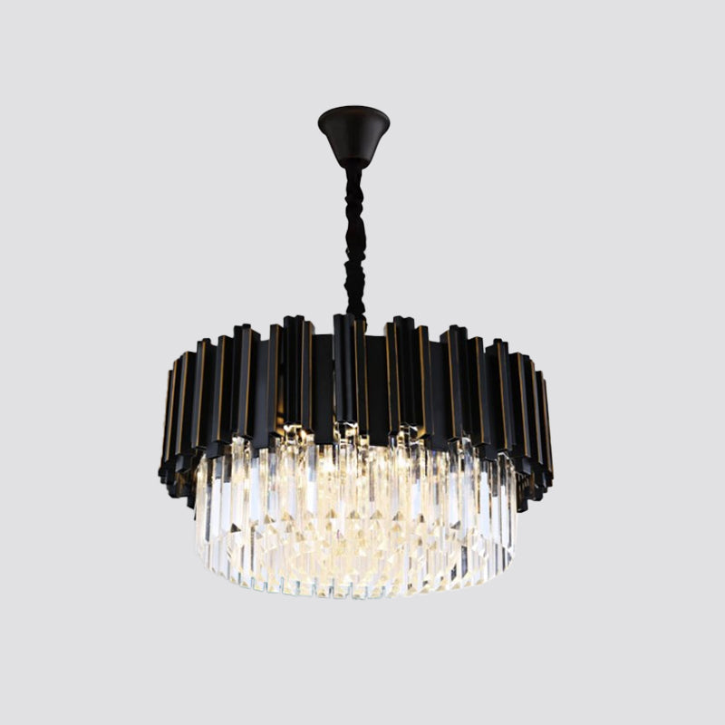 Modern Black Crystal Drum Chandelier - 8/12/16-Bulb Bedroom Pendant Lamp (Small/Medium/Large)