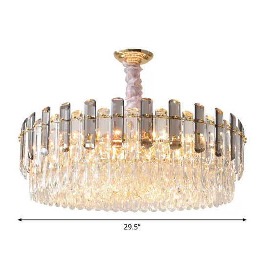 Contemporary Crystal Pendant Chandelier - Circular Living Room Gold Lighting (5/12/18 Lights)