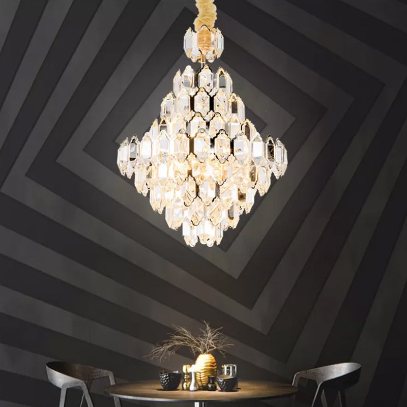 Modern 8/10-Head Silver Cone Pendant Lamp With Clear K9 Crystal Chandelier Light - Stylish And