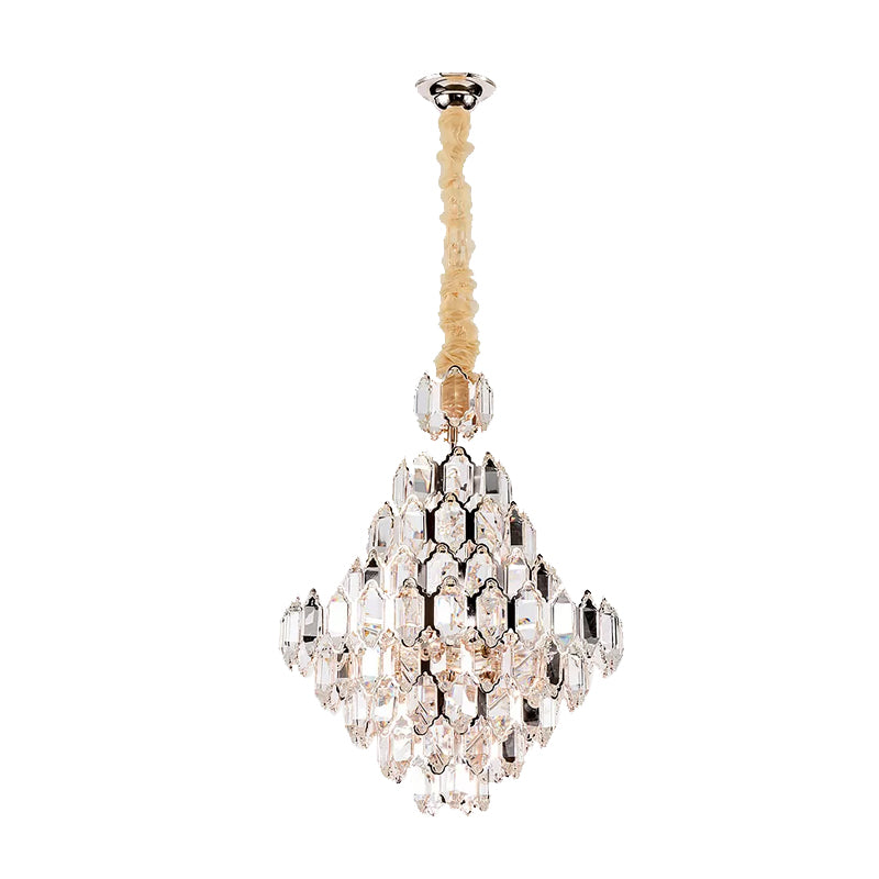 Stylish Modern Cone Pendant Lamp - 8/10-Head Silver Crystal Chandelier