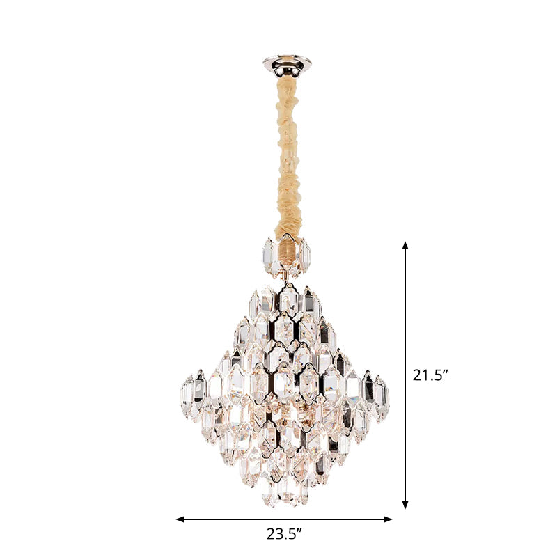 Stylish Modern Cone Pendant Lamp - 8/10-Head Silver Crystal Chandelier