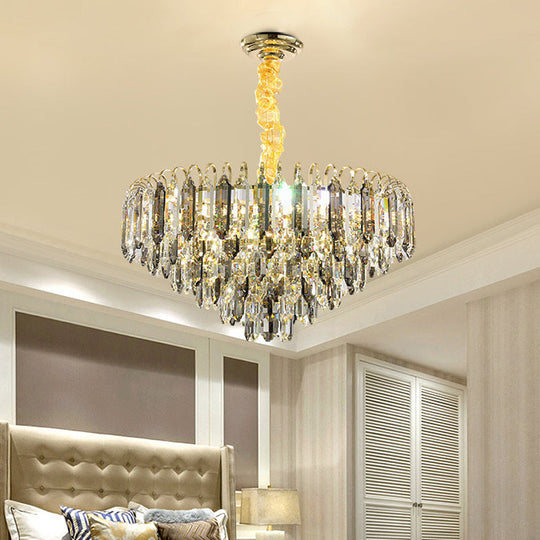 Contemporary Silver Chandelier - Clear Crystal Conical Ceiling Light For Bedroom (6/9/16-Bulb)