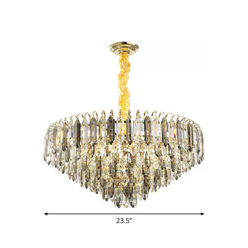 Contemporary Silver Chandelier - Clear Crystal Conical Ceiling Light For Bedroom (6/9/16-Bulb)