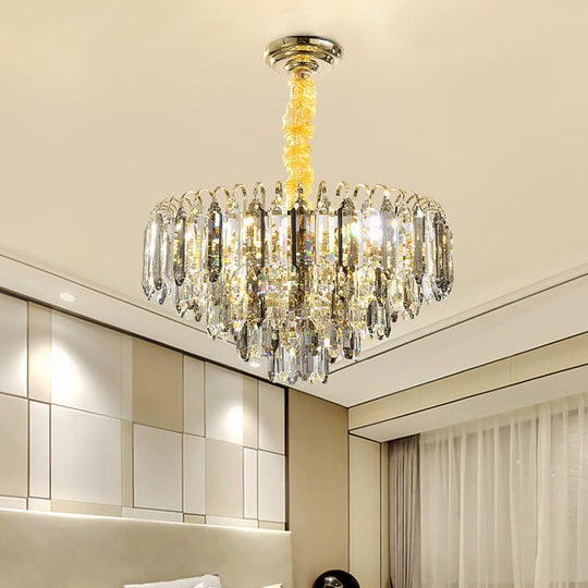 Modern 6/9/16-Bulb Clear Crystal Silver Chandelier Ceiling Light for Bedroom