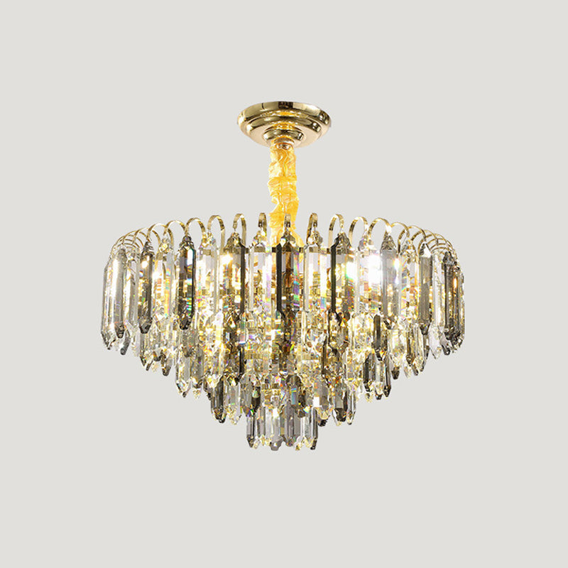 Contemporary Silver Chandelier - Clear Crystal Conical Ceiling Light For Bedroom (6/9/16-Bulb)