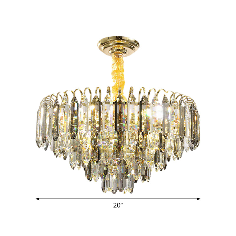 Contemporary Silver Chandelier - Clear Crystal Conical Ceiling Light For Bedroom (6/9/16-Bulb)