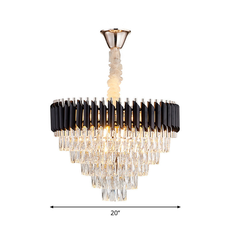 Modern K9 Crystal Prism Cone Chandelier Pendant - 10/13/33 Lights Black Ideal For Living Room Down