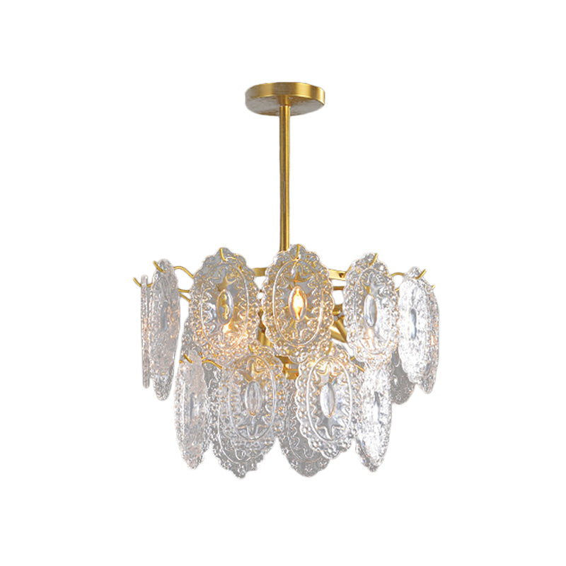 Scalloped Glass Chandelier With 2-4 Tiers And Modern Gold Suspension - Available In 6-16 Bulbs For
