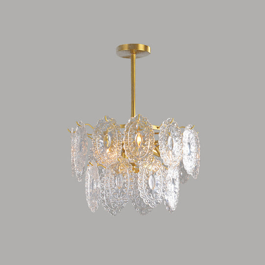 Scalloped Glass Chandelier - Modern Gold Pendant Light with 2/3/4 Tiers & 6/12/16 Bulbs for Dining Room Suspension