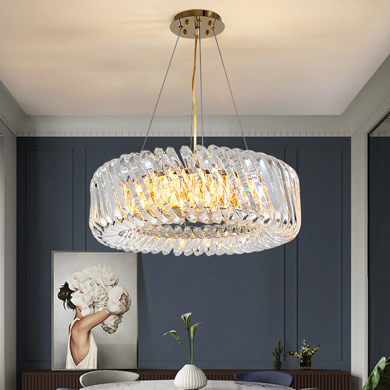 Minimalist K9 Crystal Chandelier Pendant Light Fixture - Available In 4/8/12 Lights Gold