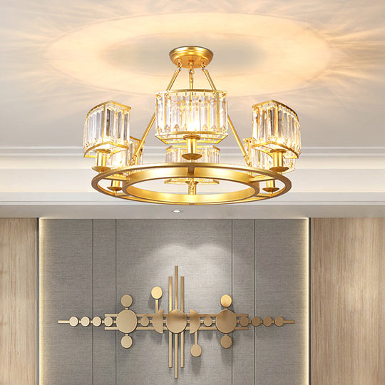 Modern Gold Crystal Prism Chandelier Pendant Light - 6/8/10 Bulb Dining Room Hanging Lamp