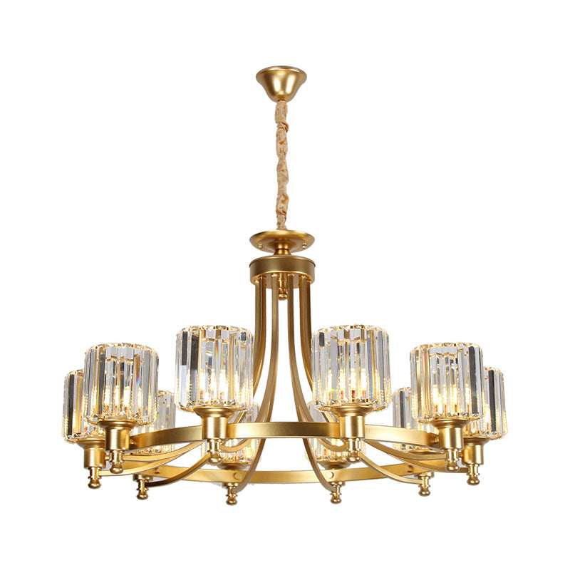 Postmodern Cylinder Chandelier - Prismatic Crystal Drop Lamp (8/10 Lights) - Black/Gold - Living Room