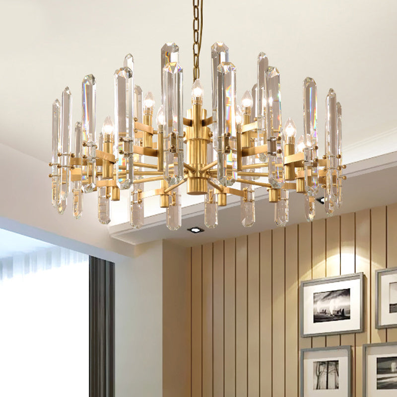 15-Light Radial Pendant Chandelier - Modern Gold Crystal Rod Design for Dining Room