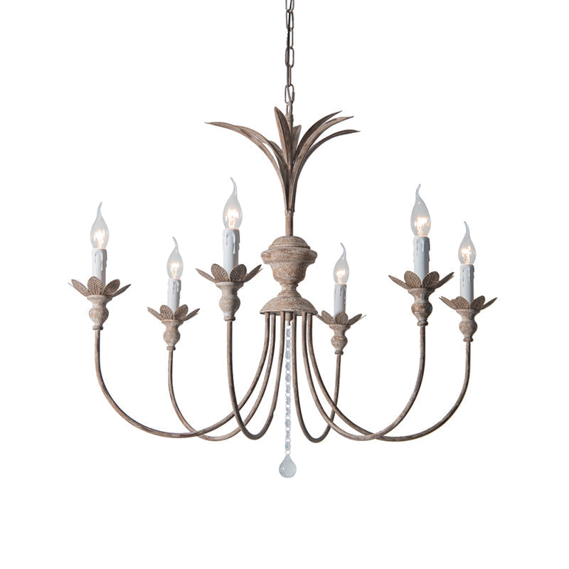 Classic Rustic Iron Chandelier With Crystal Droplets - 6 Bulbs Living Room Ceiling Pendant