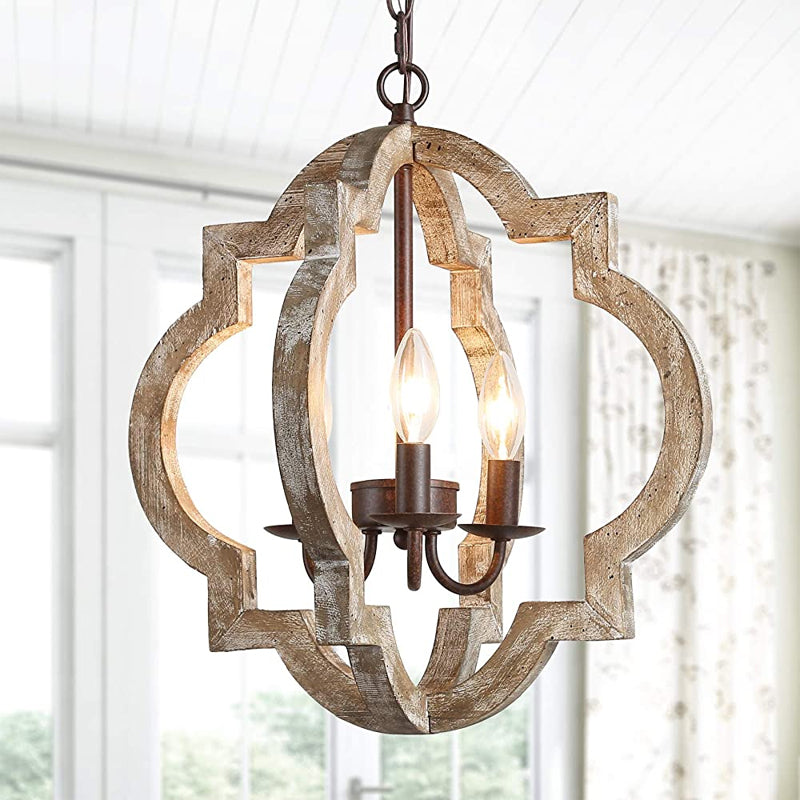 Traditional Wood Drop Pendant Hanging Light Fixture For Living Room