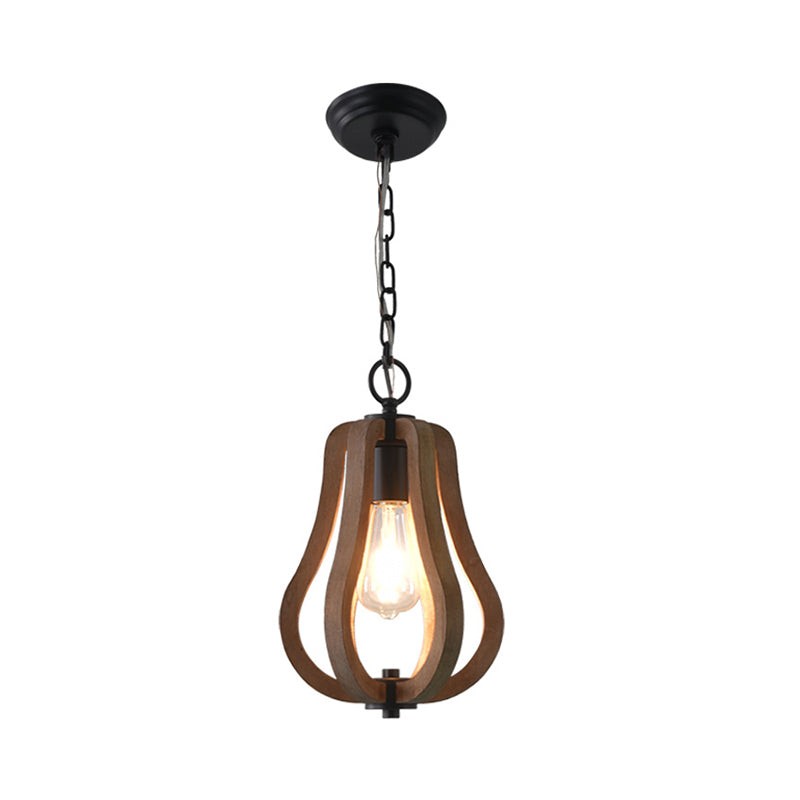 Rustic Wood Hanging Pendant Light For Dining Room - Unique 1-Head Suspension Lighting Distressed / A