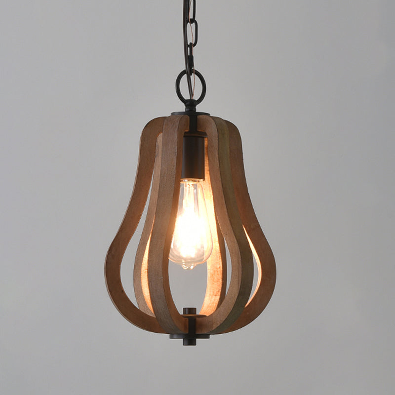 Rustic Wood Hanging Pendant Light For Dining Room - Unique 1-Head Suspension Lighting