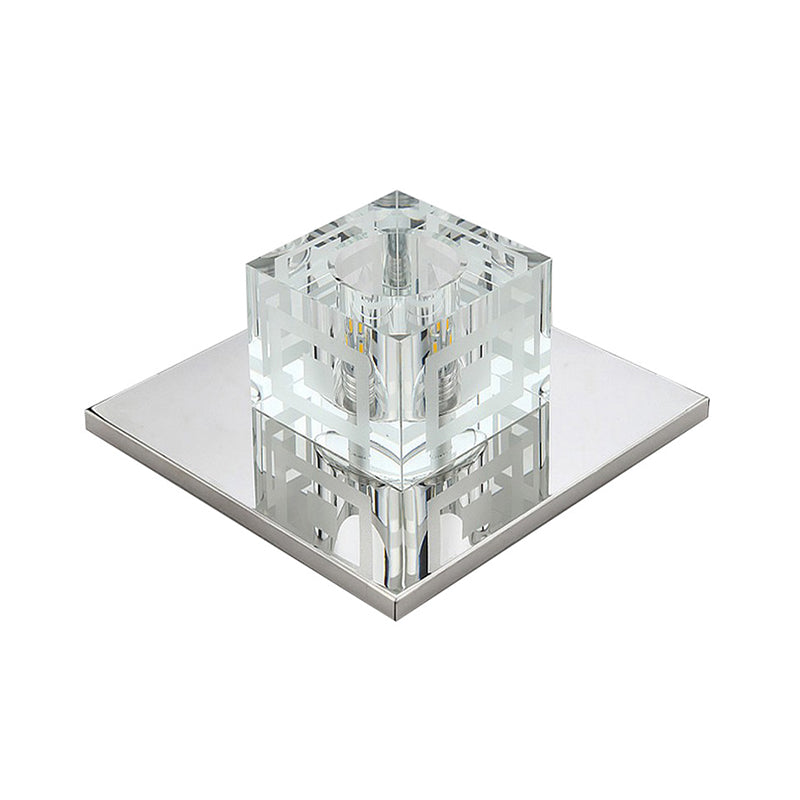 Crystal Square Led Ceiling Light In Chrome For Hallway